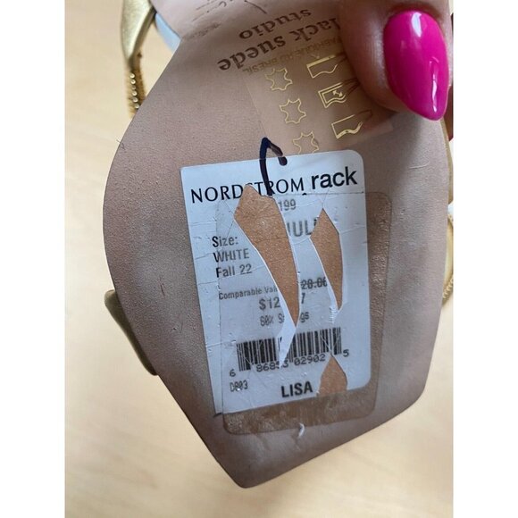 BLACK Suede Studio BNWT "Lisa" Dual Band Heels Gold White Sz 36 New Leather - Picture 9 of 10